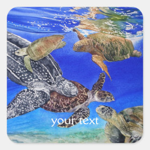 Underwater Sea Turtles Art Endangered Species Square Sticker