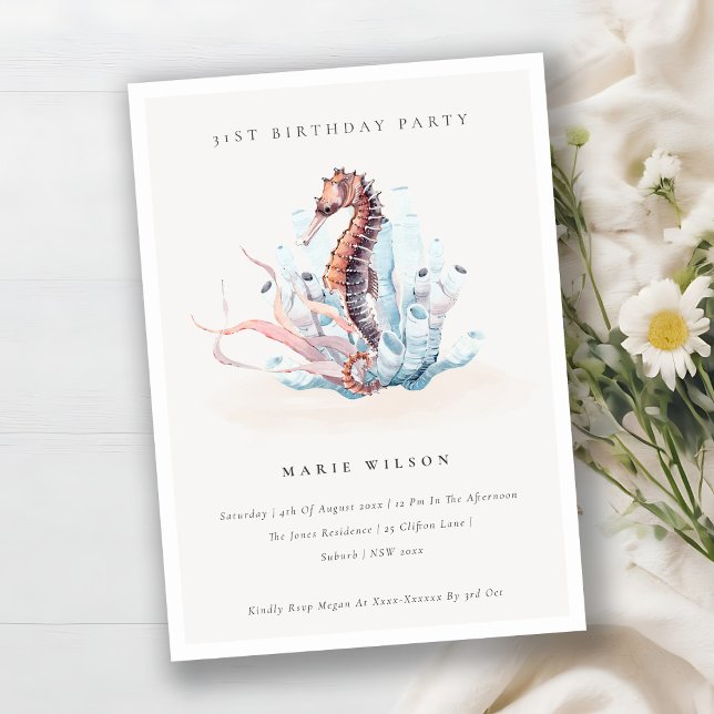 Underwater Seahorse Coral Any Age Birthday Invite (Creator Uploaded)