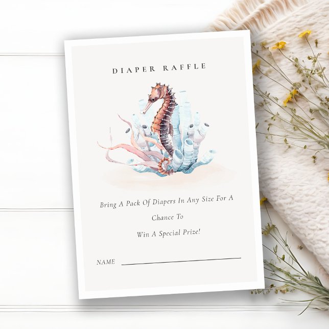 Underwater Seahorse Diaper Raffle Baby Shower Enclosure Card (Creator Uploaded)