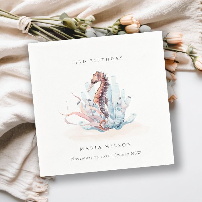 Underwater Seahorse Seaweed Coral Any Age Birthday Napkin (Creator Uploaded)