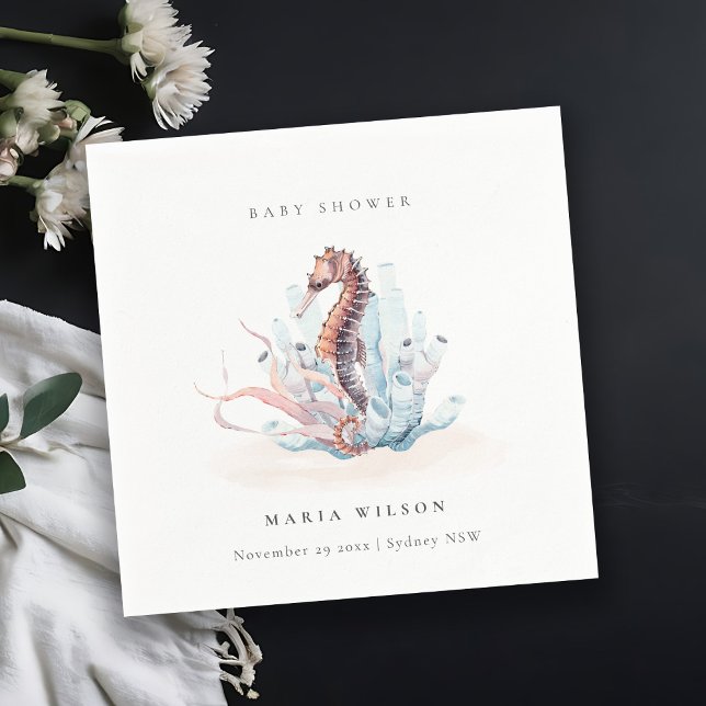 Underwater Seahorse Seaweed Coral Baby Shower Napkin (Creator Uploaded)