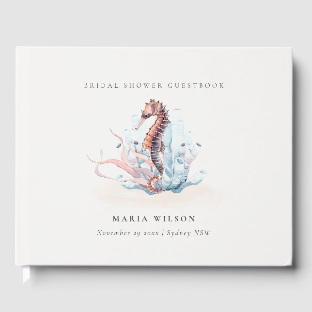 Underwater Seahorse Seaweed Coral  Bridal Shower Guest Book (Front)