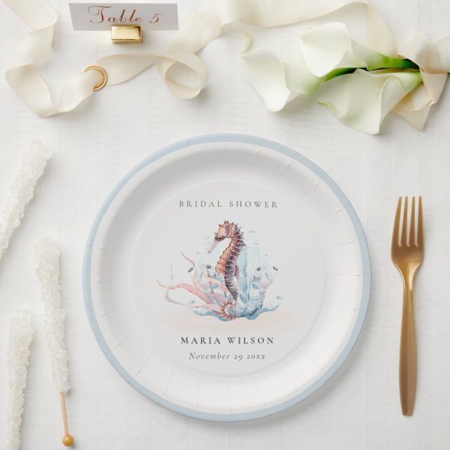 Underwater Seahorse Seaweed Coral Bridal Shower Paper Plate (Wedding)