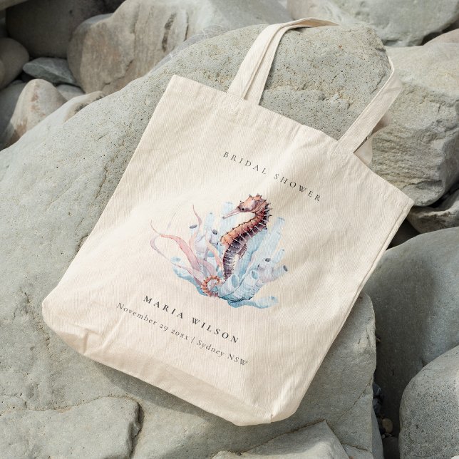 Underwater Seahorse Seaweed Coral Bridal Shower Tote Bag (Creator Uploaded)