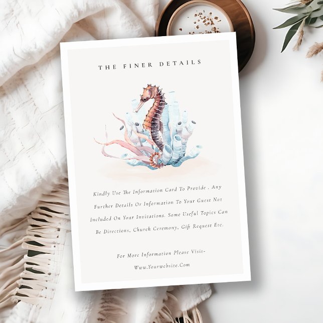 Underwater Seahorse Seaweed Coral Wedding Details Enclosure Card (Creator Uploaded)