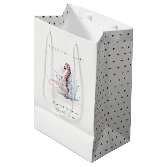 Underwater Seahorse Seaweed Coral Wedding Medium Gift Bag (Front Angled)