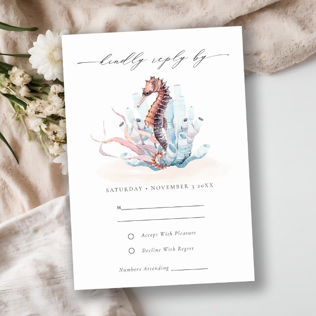 Underwater Seahorse Seaweed Coral Wedding RSVP Card (Creator Uploaded)