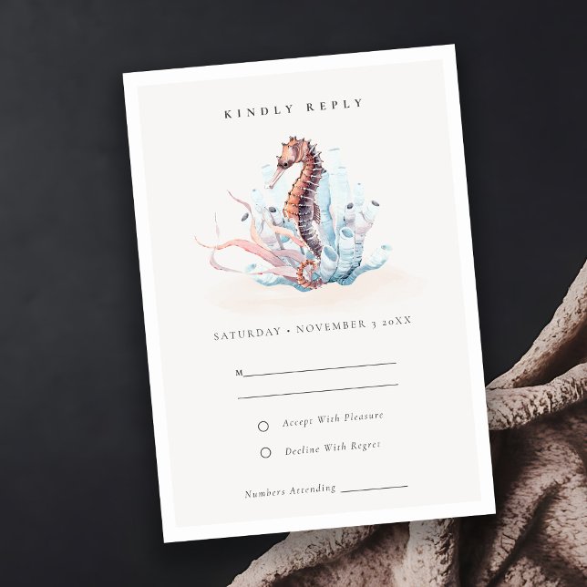 Underwater Seahorse Seaweed Coral Wedding RSVP Card (Creator Uploaded)