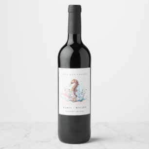 Underwater Seahorse Seaweed Coral Wedding Wine Label