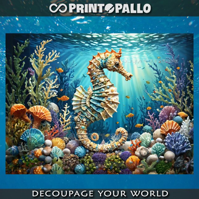 Underwater seahorse with shells and corals tissue paper (Creator Uploaded)