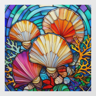 Underwater seashells and corals stained glass art