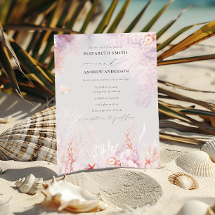 Underwater Seaweed   Seashell Watercolor Wedding Invitation