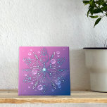 Underwater Shiny Elegant Luxurious Royal Mandala  Tile<br><div class="desc">A beautiful decorative tile design featuring a shiny luxurious mandala/snowflake in blue metallic decorated with gemstones on a pastel pink to purple gradient background.</div>