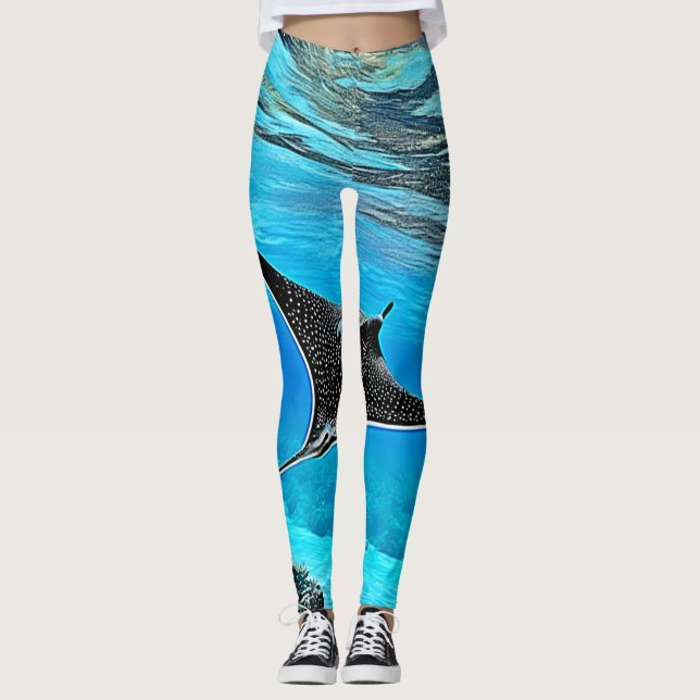 Underwater Spotted Ray Design Leggings (Front)