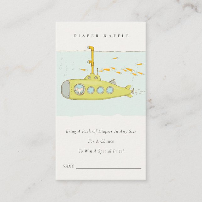 Underwater Submarine Diaper Raffle Baby Shower Enclosure Card (Front)
