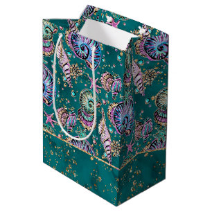Underwater Teal Luxe Green Pastel Gold Seashells Medium Gift Bag