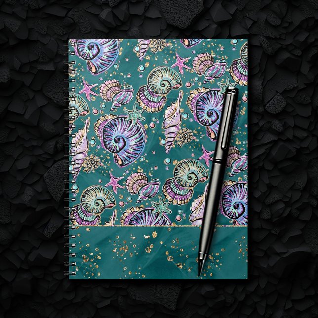 Underwater Teal Luxe | Green Pastel Gold Seashells Notebook (Creator Uploaded)