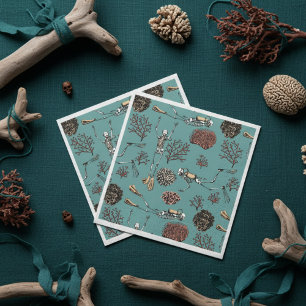 Underwater Teal Skeleton Scuba Diving Paper Napkin