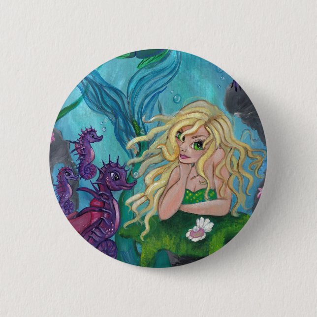 "Underwater Treasures" Mermaid Fantasy BUTTON (Front)