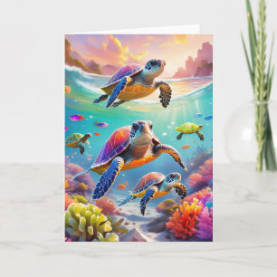 Underwater Turtles, 5" x 7" Folded Greeting Card