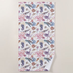 Underwater Watercolor Composition Series Design 1  Beach Towel