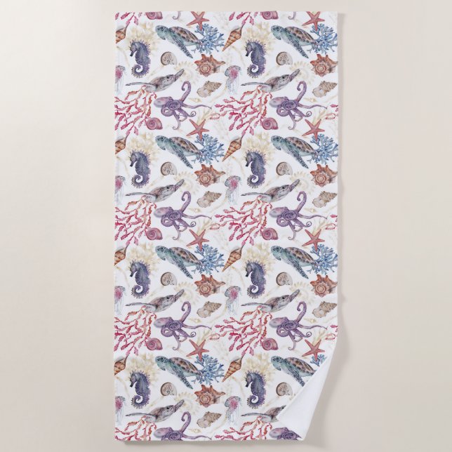 Underwater Watercolor Composition Series Design 1  Beach Towel (Front)
