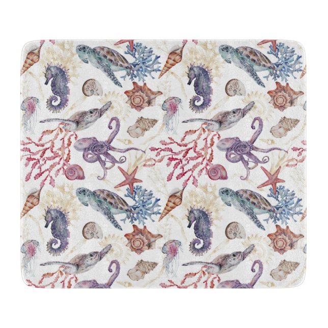 Underwater Watercolor Composition Series Design 1  Cutting Board (Front)