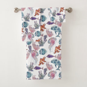 Underwater Watercolor Composition Series Design 2  Bath Towel Set