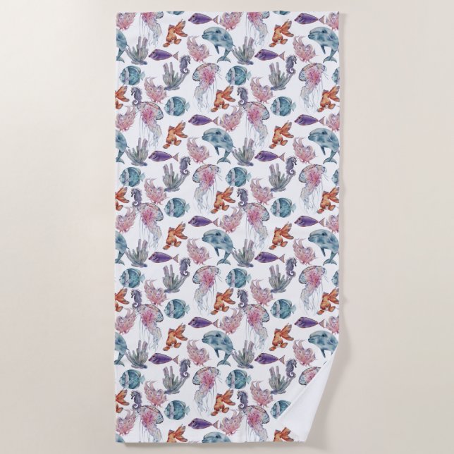 Underwater Watercolor Composition Series Design 2  Beach Towel (Front)