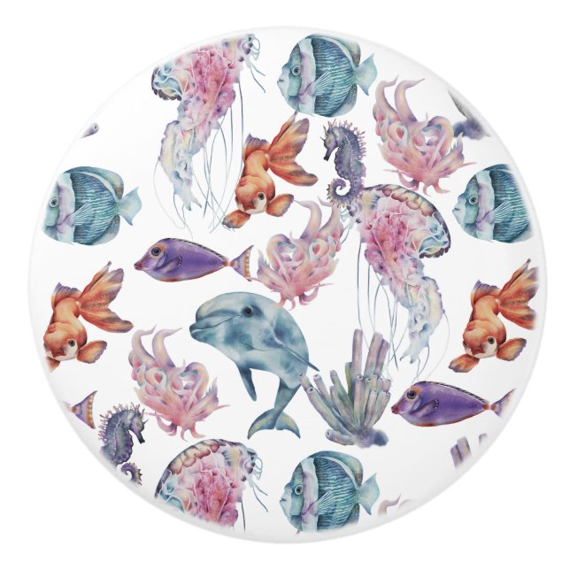 Underwater Watercolor Composition Series Design 2  Ceramic Knob (Front)