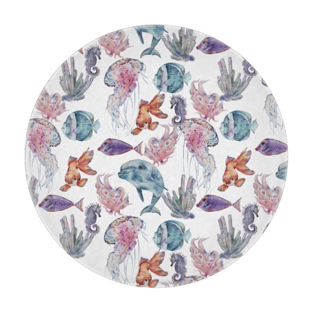 Underwater Watercolor Composition Series Design 2 Cutting Board (Front)