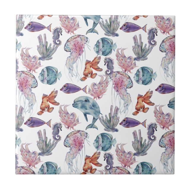 Underwater Watercolor Composition Series Design 2 Tile (Front)