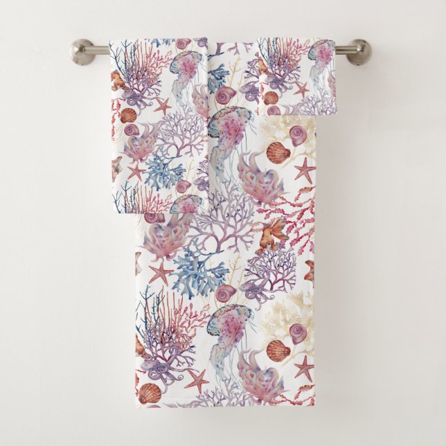 Underwater Watercolor Composition Series Design 3  Bath Towel Set (Insitu)