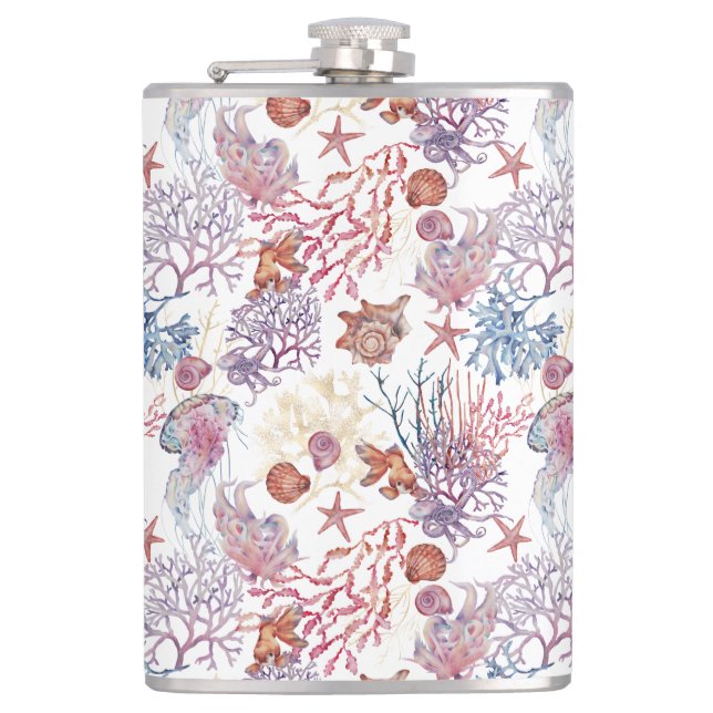 Underwater Watercolor Composition Series Design 3  Hip Flask (Front)