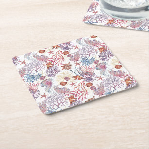 Underwater Watercolor Composition Series Design 3 Square Paper Coaster