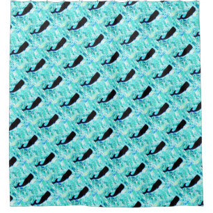 underwater whales swimming up Thunder_Cove Shower Curtain