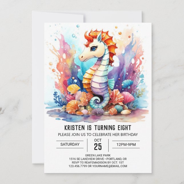 Underwater Whimsy Seahorse Fantasy Birthday Invitation (Front)