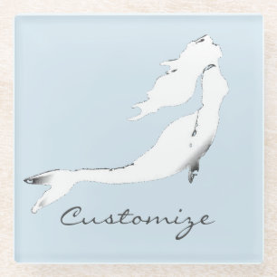 Underwater White Mermaid Swimming Thunder_Cove Glass Coaster