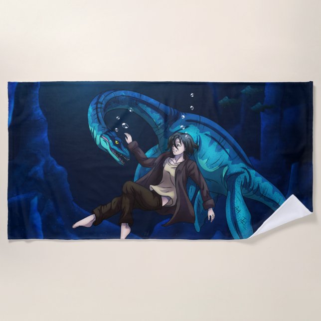 Underwater with a Plesiosaurus Beach Towel (Front)