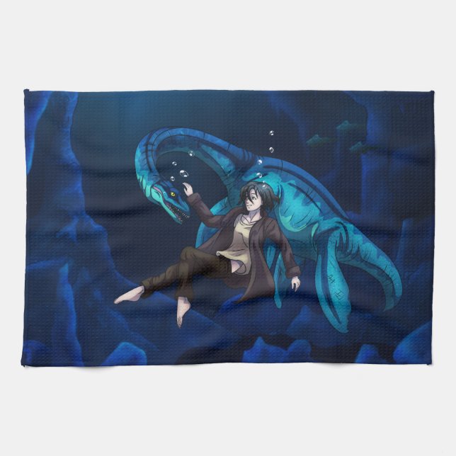 Underwater with a Plesiosaurus Tea Towel (Horizontal)