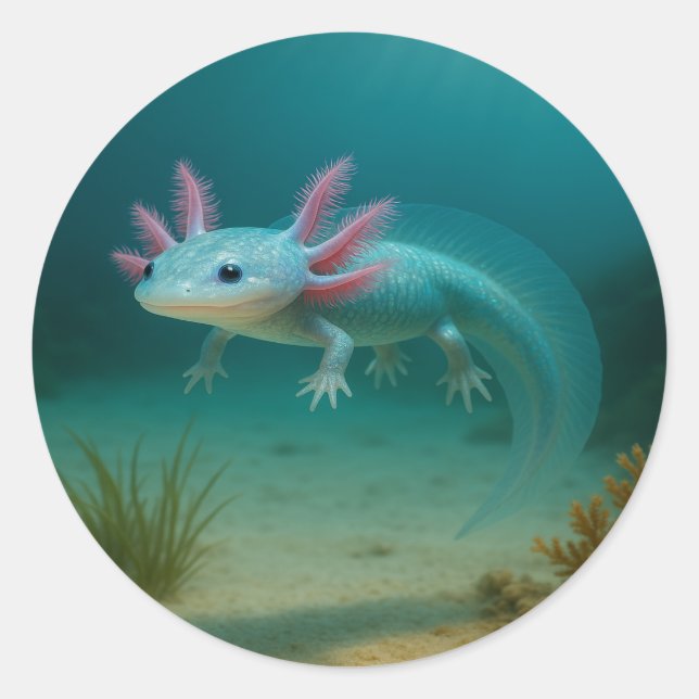 Underwater Wonder: The Axolotl Classic Round Sticker (Front)