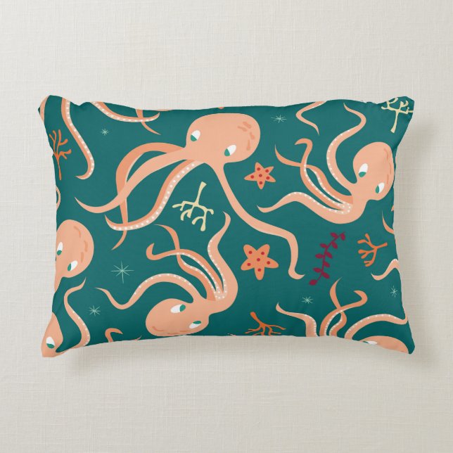 Underwater Wonders: Octopus Starfish Dance Decorative Cushion (Front)