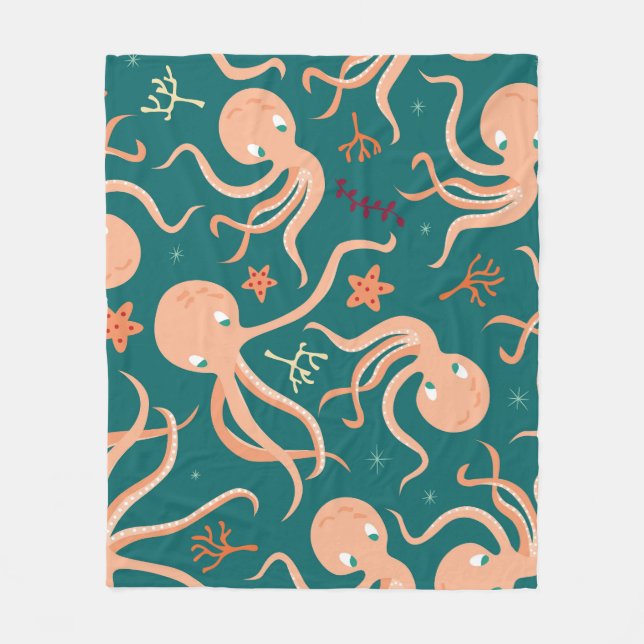 Underwater Wonders: Octopus Starfish Dance Fleece Blanket (Front)