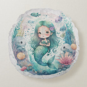  underwater world Mermaid in seaweed Round Cushion
