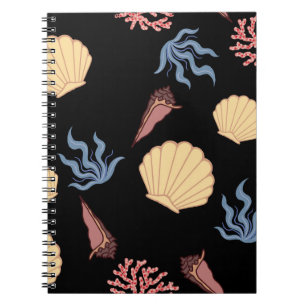 Underwater world seamless pattern in vintage. anim notebook