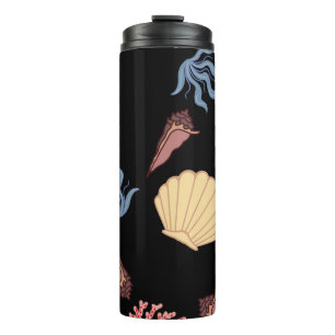 Underwater world seamless pattern in vintage. anim thermal tumbler