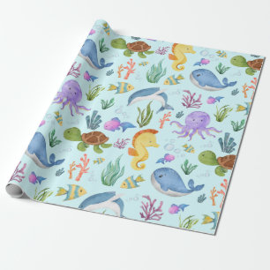 Underwater wrapping paper, ocean sea creatures paper