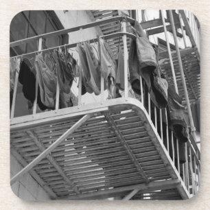 Underwear Out To Dry Black and White Laundry Photo Coaster