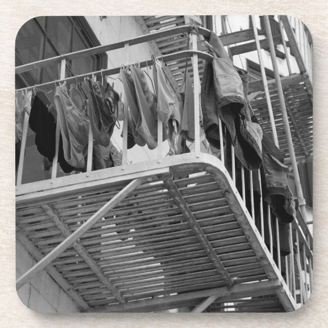 Underwear Out To Dry Black and White Laundry Photo Coaster (Front)
