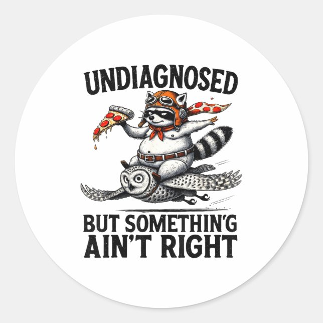 Undiagnosed Soing Aint Right Funny Raccoon Zza Owl Classic Round Sticker (Front)